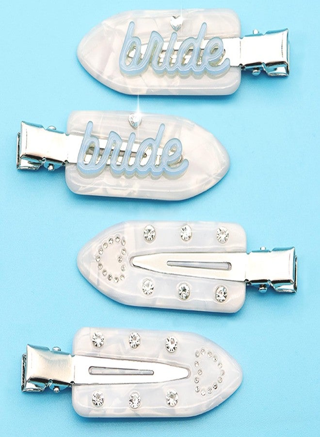 Ldmfcpa 4PCS Bride Hair Clips, Blue White Bridal Creaseless Hair Clips, Diamond Bridal Hair Accessories, Bride Gifts Suitable for Bachelorette Party Accessories Wedding Bridal Shower Engagement (White) - Image 1